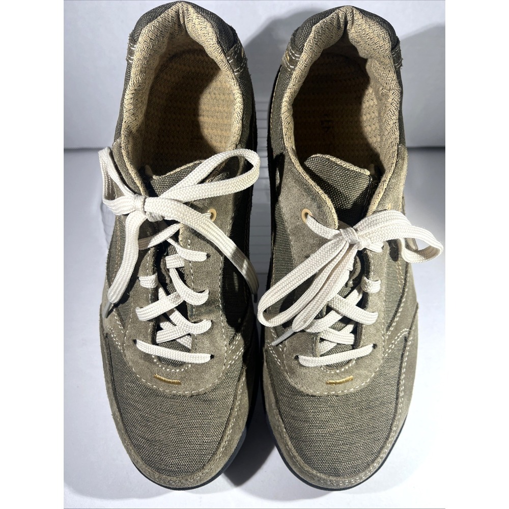 NWOB LL Bean Women's Size 9 Olive Green Canvas Suede Walking Sneakers Shoe - Picture 3 of 6